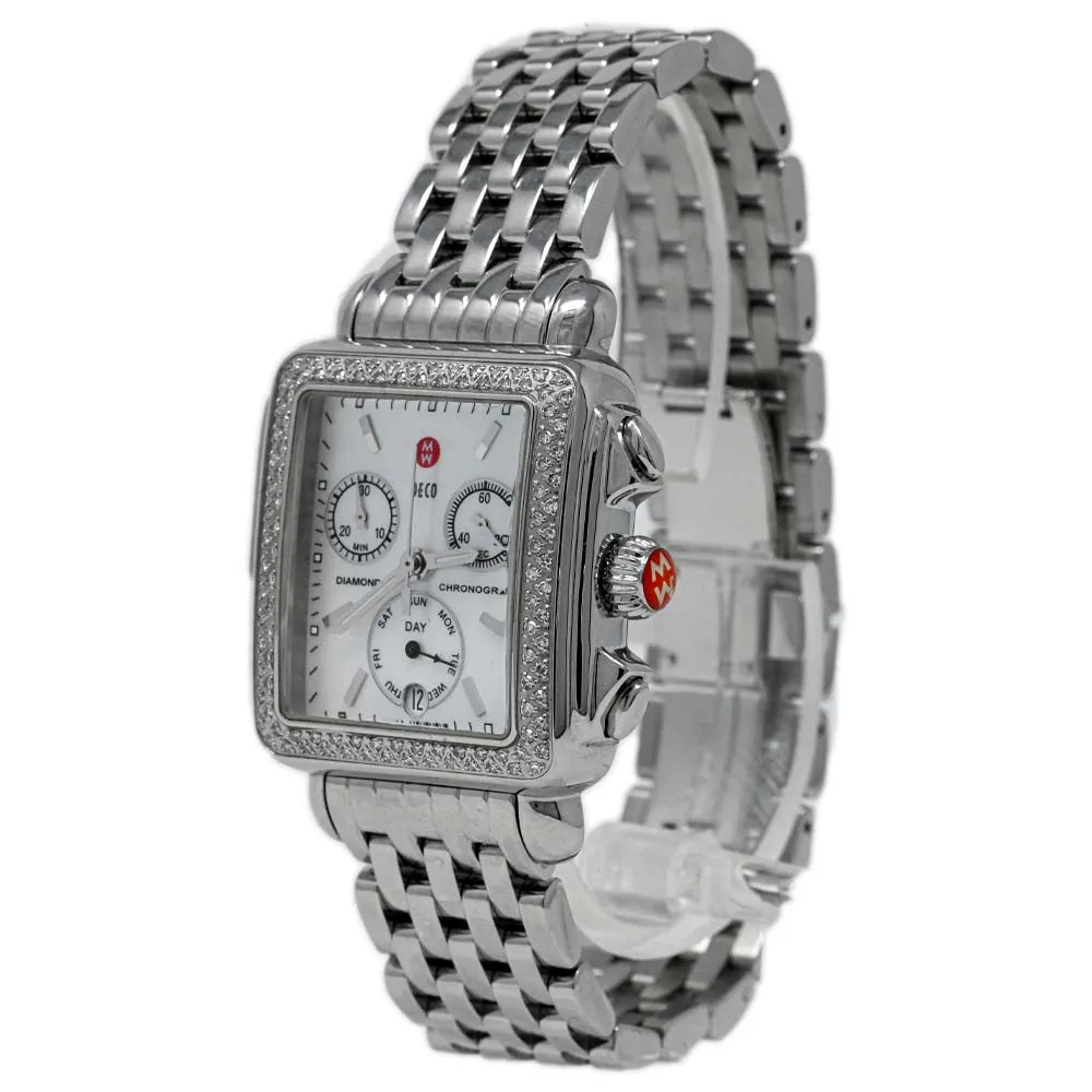 Michele Ladies Deco Day Stainless Steel 33mm Chronograph MOP Stick Dial Watch Reference #: MW06P01A1025