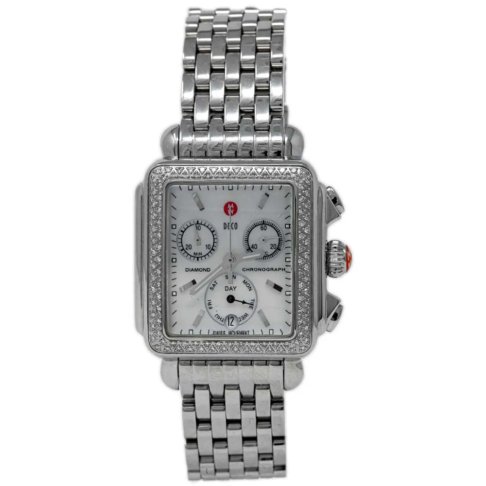 Michele Ladies Deco Day Stainless Steel 33mm Chronograph MOP Stick Dial Watch Reference #: MW06P01A1025