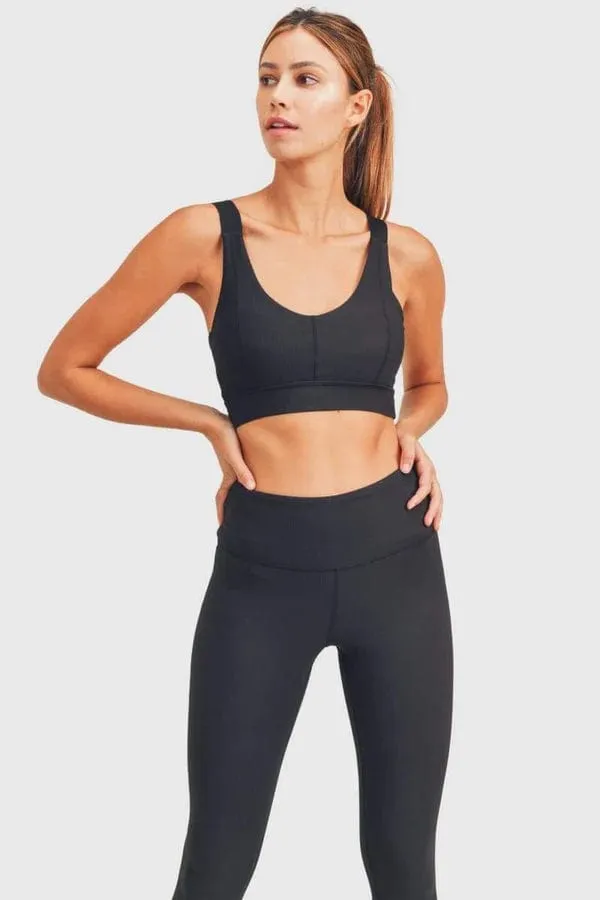Micro Ribbed Sports Bra - Black