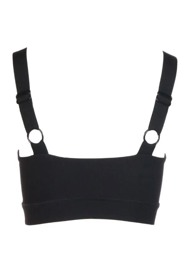 Micro Ribbed Sports Bra - Black