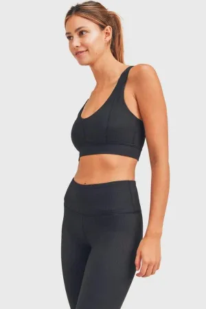 Micro Ribbed Sports Bra - Black