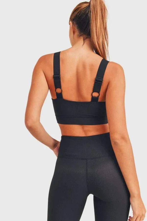 Micro Ribbed Sports Bra - Black