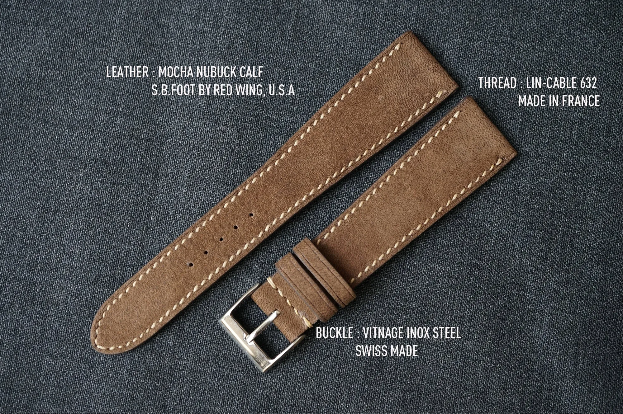MOCHA NUBUCK CUSTOM MADE STRAP - FULL STITCHED
