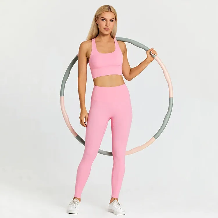 Naked Feel Yoga Set Women - Fitness Sportswear 2 Piece Strappy Sports Bra, High Waist Gym Leggings, Workout Outfit Active Wear