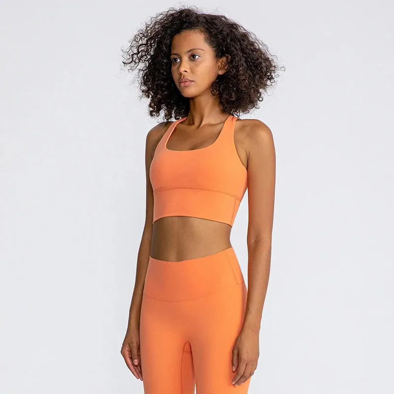 Naked Feel Yoga Set Women - Fitness Sportswear 2 Piece Strappy Sports Bra, High Waist Gym Leggings, Workout Outfit Active Wear