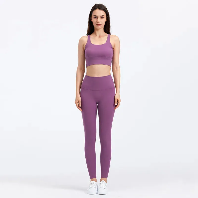 Naked Feel Yoga Set Women - Fitness Sportswear 2 Piece Strappy Sports Bra, High Waist Gym Leggings, Workout Outfit Active Wear