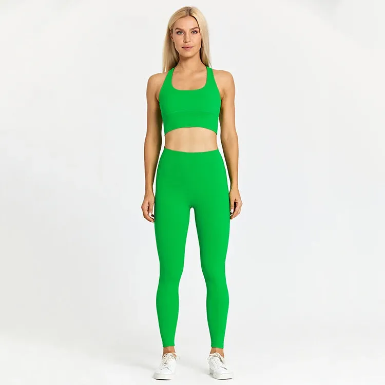 Naked Feel Yoga Set Women - Fitness Sportswear 2 Piece Strappy Sports Bra, High Waist Gym Leggings, Workout Outfit Active Wear
