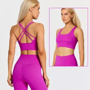Naked Feel Yoga Set Women - Fitness Sportswear 2 Piece Strappy Sports Bra, High Waist Gym Leggings, Workout Outfit Active Wear