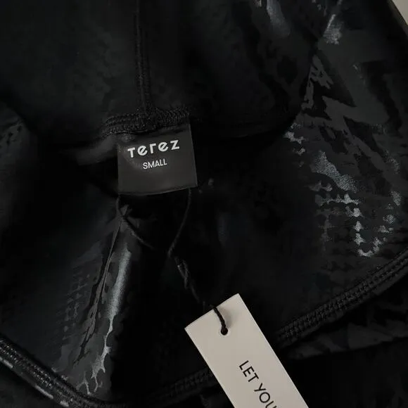 New Terez Black Snakeskin Foil Bike Shorts Size S