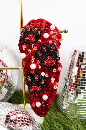 Paws For The Game Red and Black Shimmering Headband