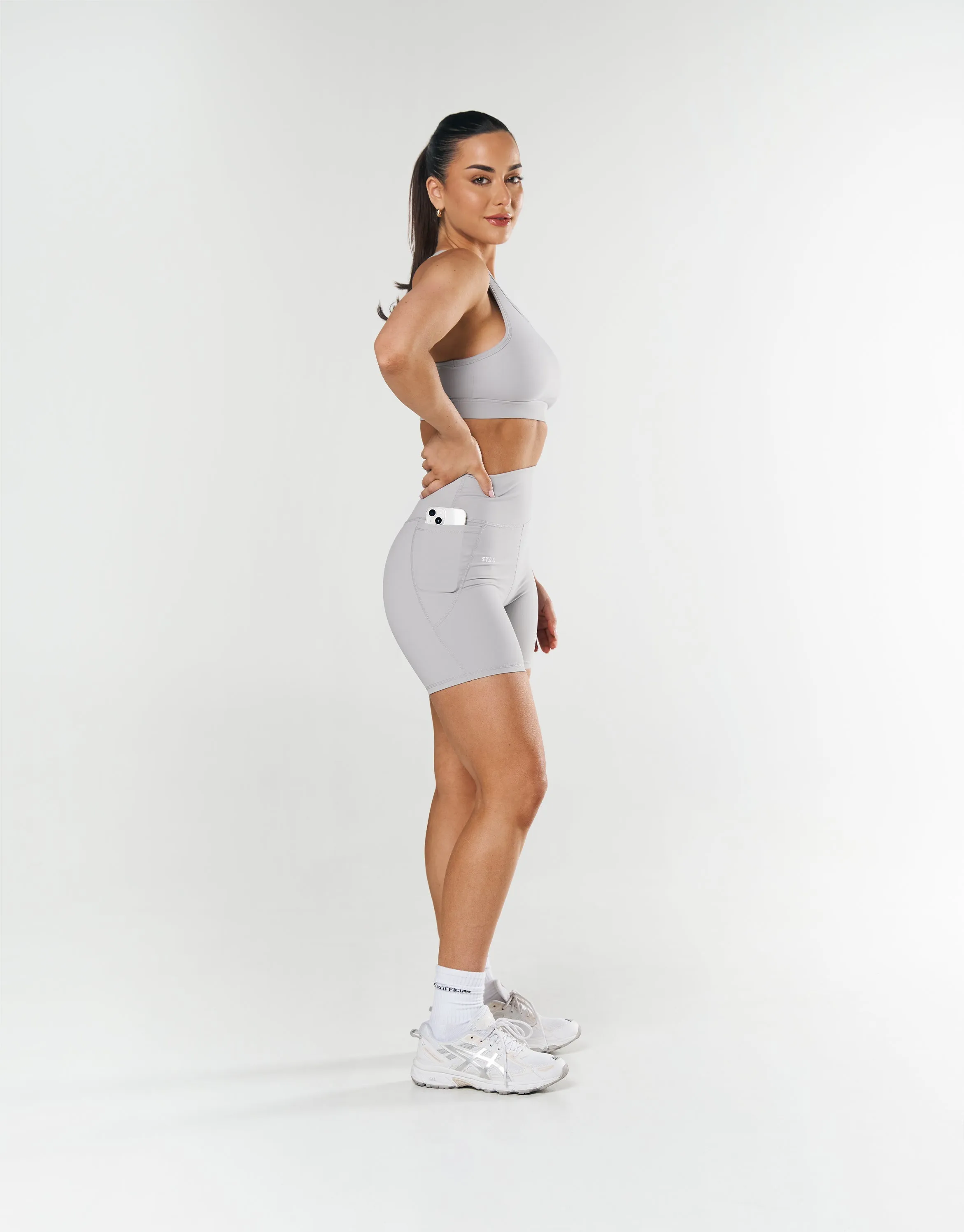 Phone Pocket Midi Bike Shorts NANDEX ™ - Light Grey