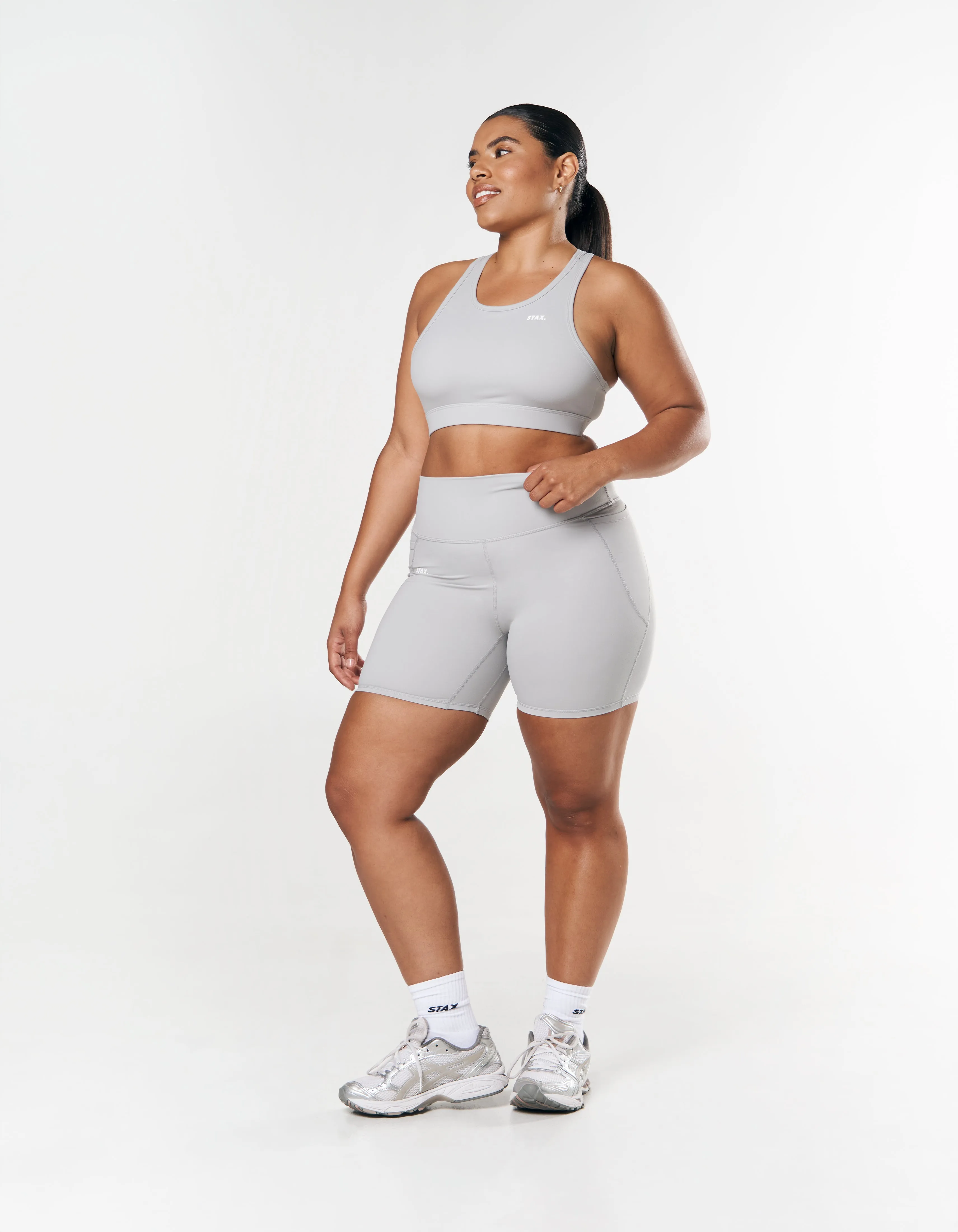 Phone Pocket Midi Bike Shorts NANDEX ™ - Light Grey