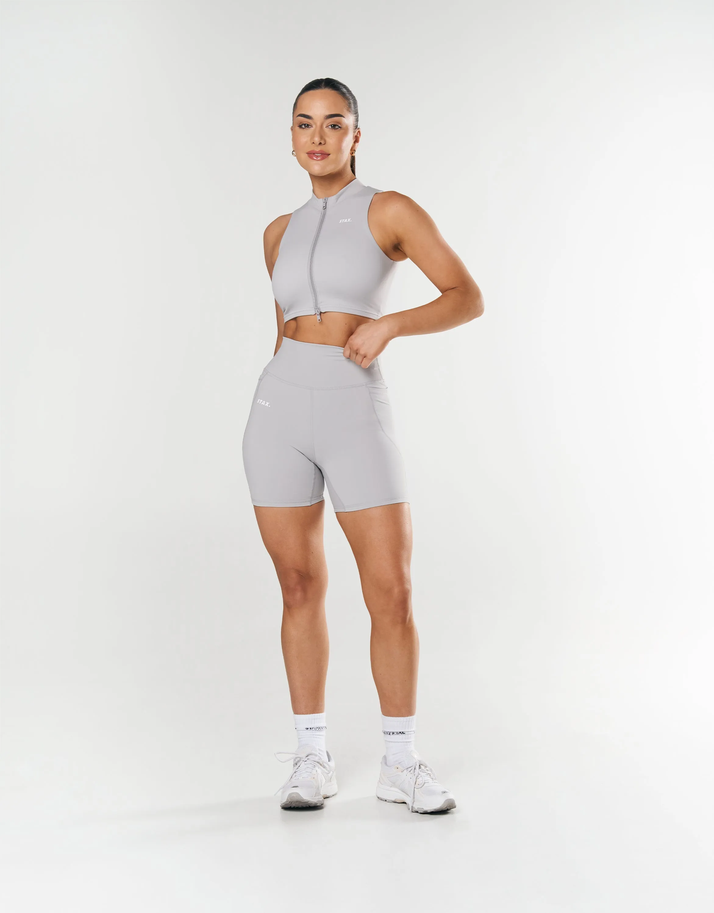 Phone Pocket Midi Bike Shorts NANDEX ™ - Light Grey