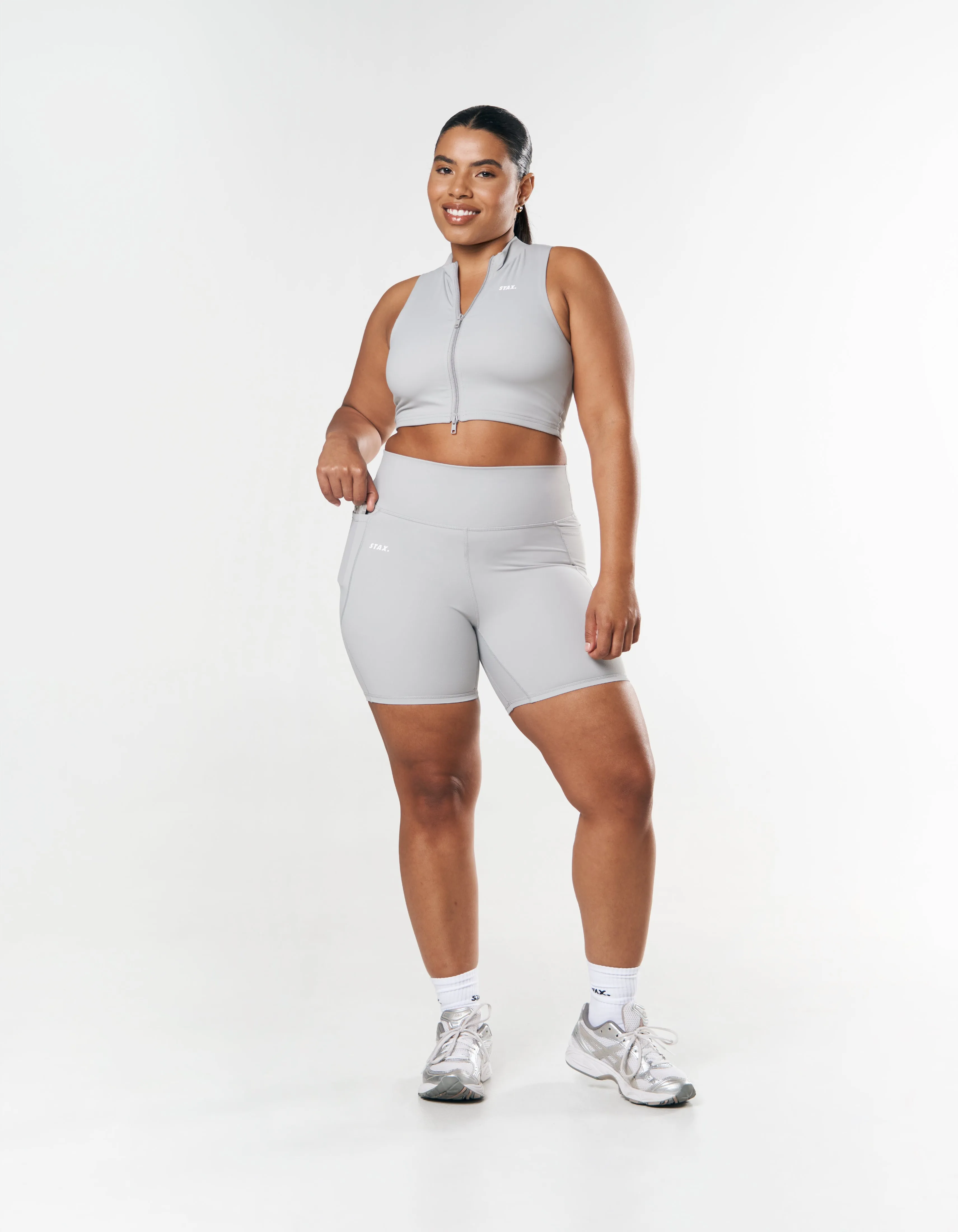 Phone Pocket Midi Bike Shorts NANDEX ™ - Light Grey
