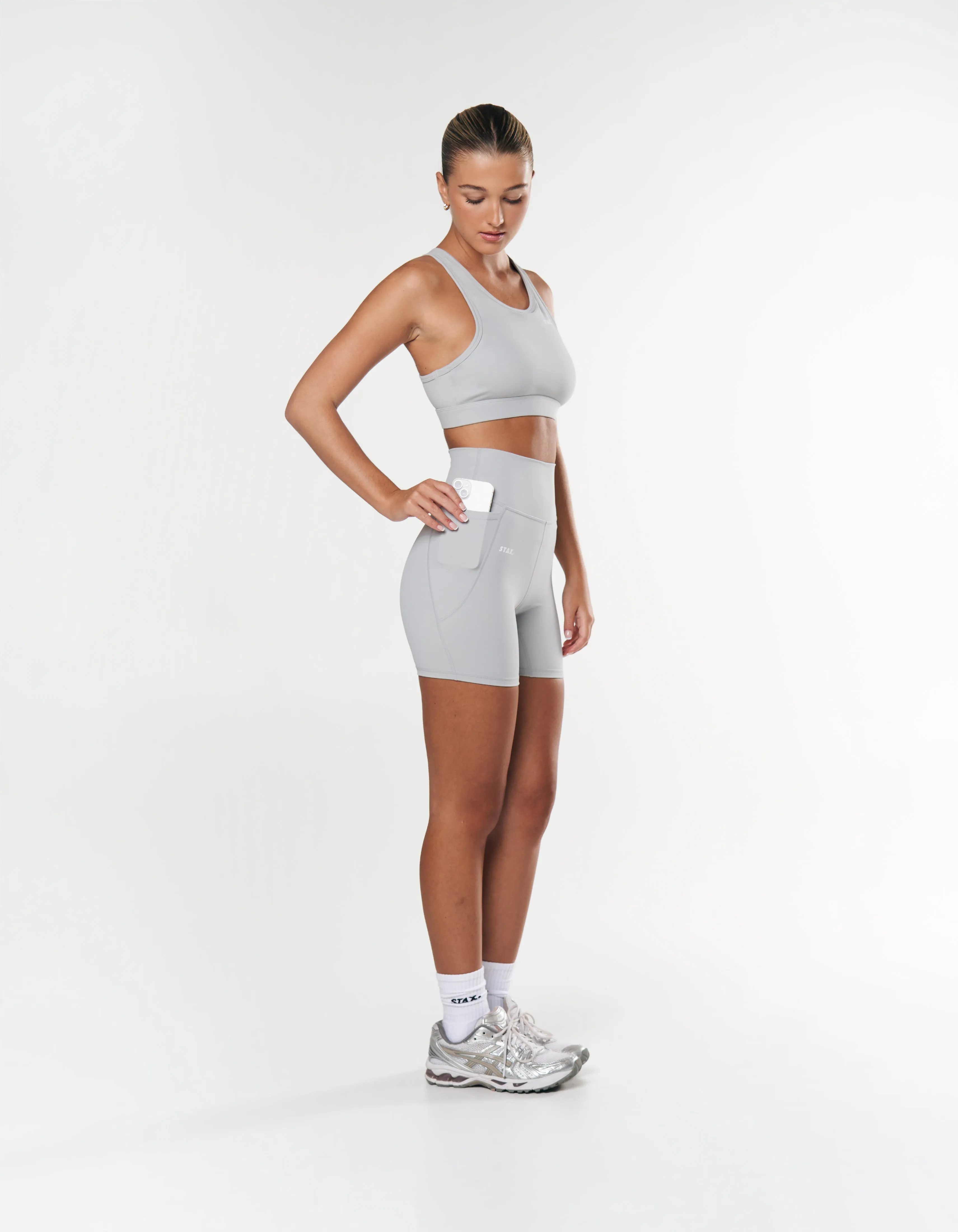 Phone Pocket Midi Bike Shorts NANDEX ™ - Light Grey