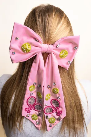 Pink Tennis Seed Bead Hair Bow Barrette