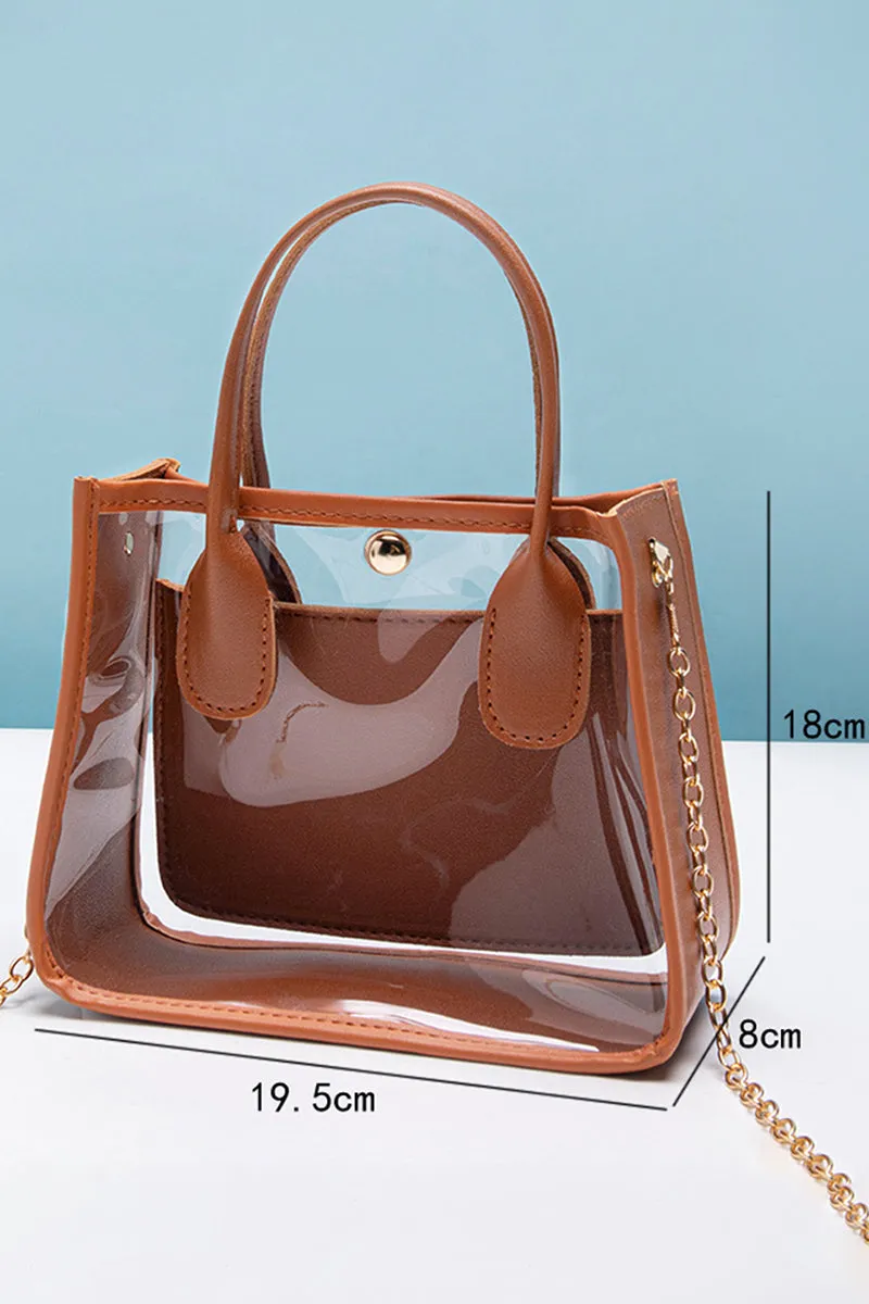 PREORDER! ETA 3/21 Becca Chestnut Trim Clear Bag **SHIPPING EXPECTED TO BEGIN ON DATE 3/21**
