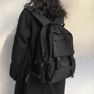 Preppy Style Large Capacity Button Backpack - Chic Retro Travel Bag for Students