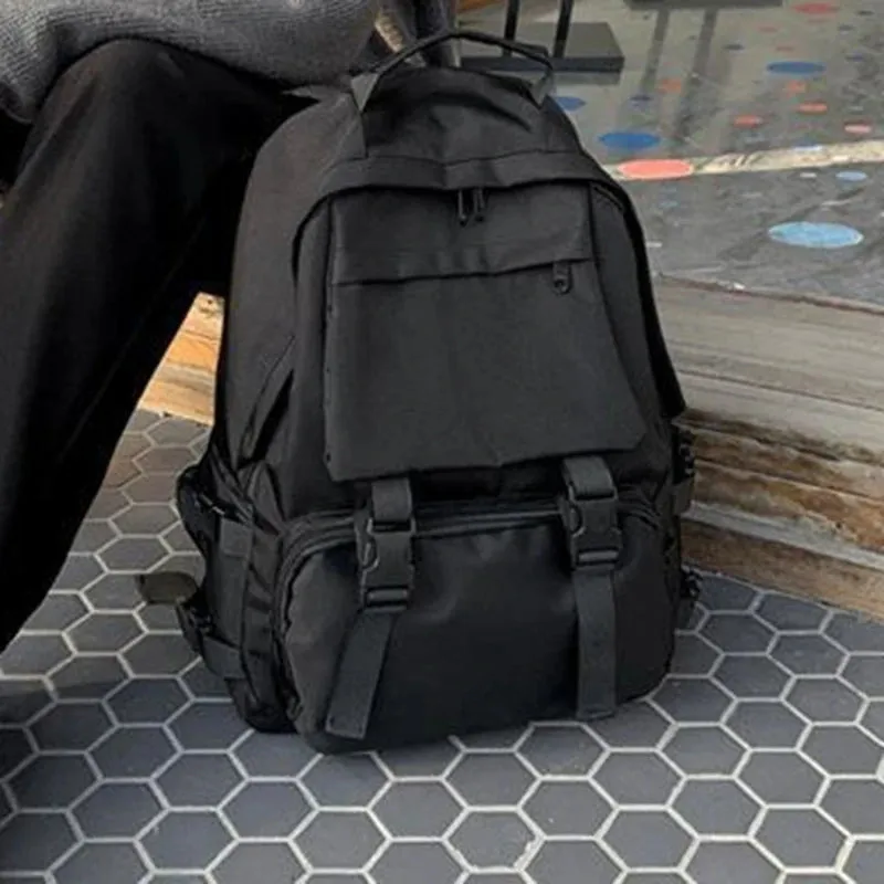 Preppy Style Large Capacity Button Backpack - Chic Retro Travel Bag for Students