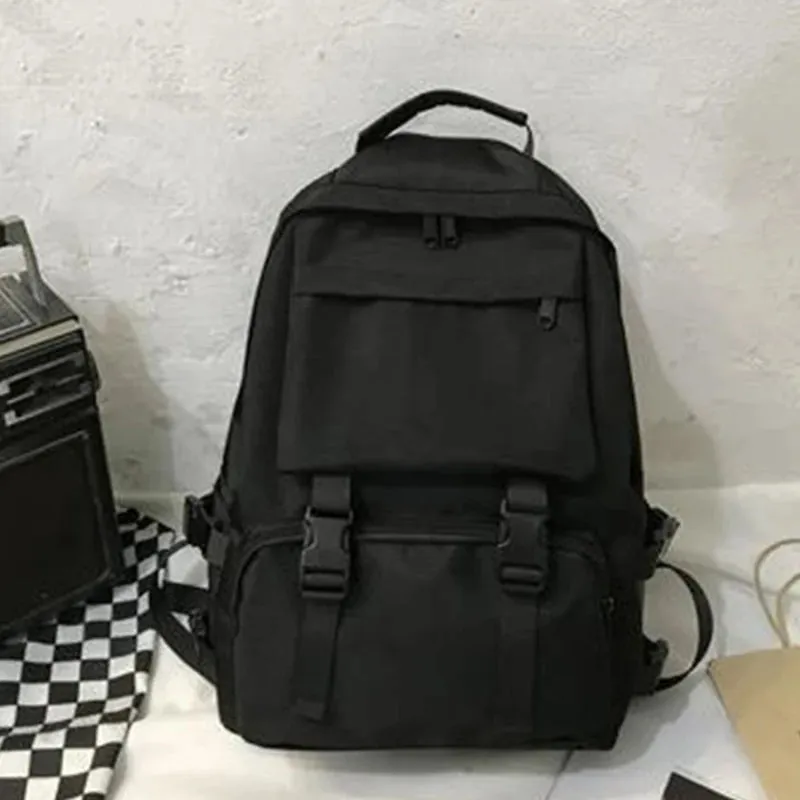 Preppy Style Large Capacity Button Backpack - Chic Retro Travel Bag for Students