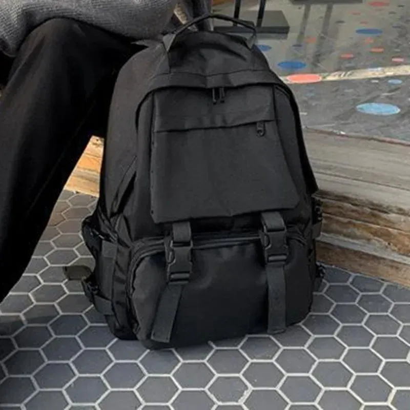 Preppy Style Large Capacity Button Backpack - Chic Retro Travel Bag for Students