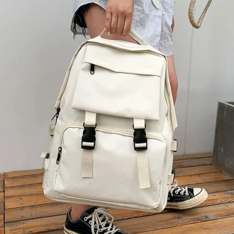 Preppy Style Large Capacity Button Backpack - Chic Retro Travel Bag for Students