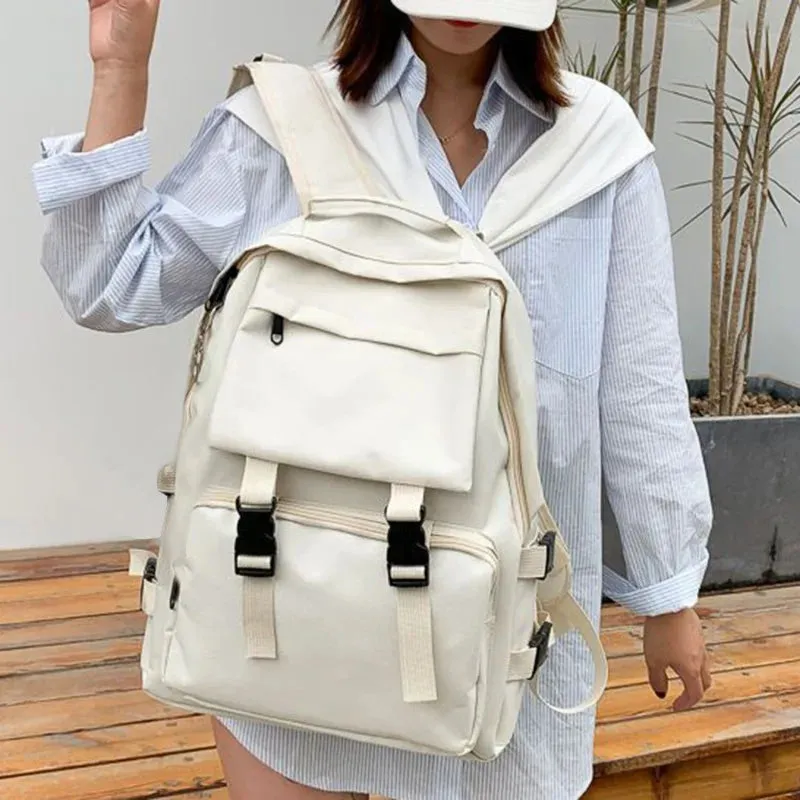 Preppy Style Large Capacity Button Backpack - Chic Retro Travel Bag for Students