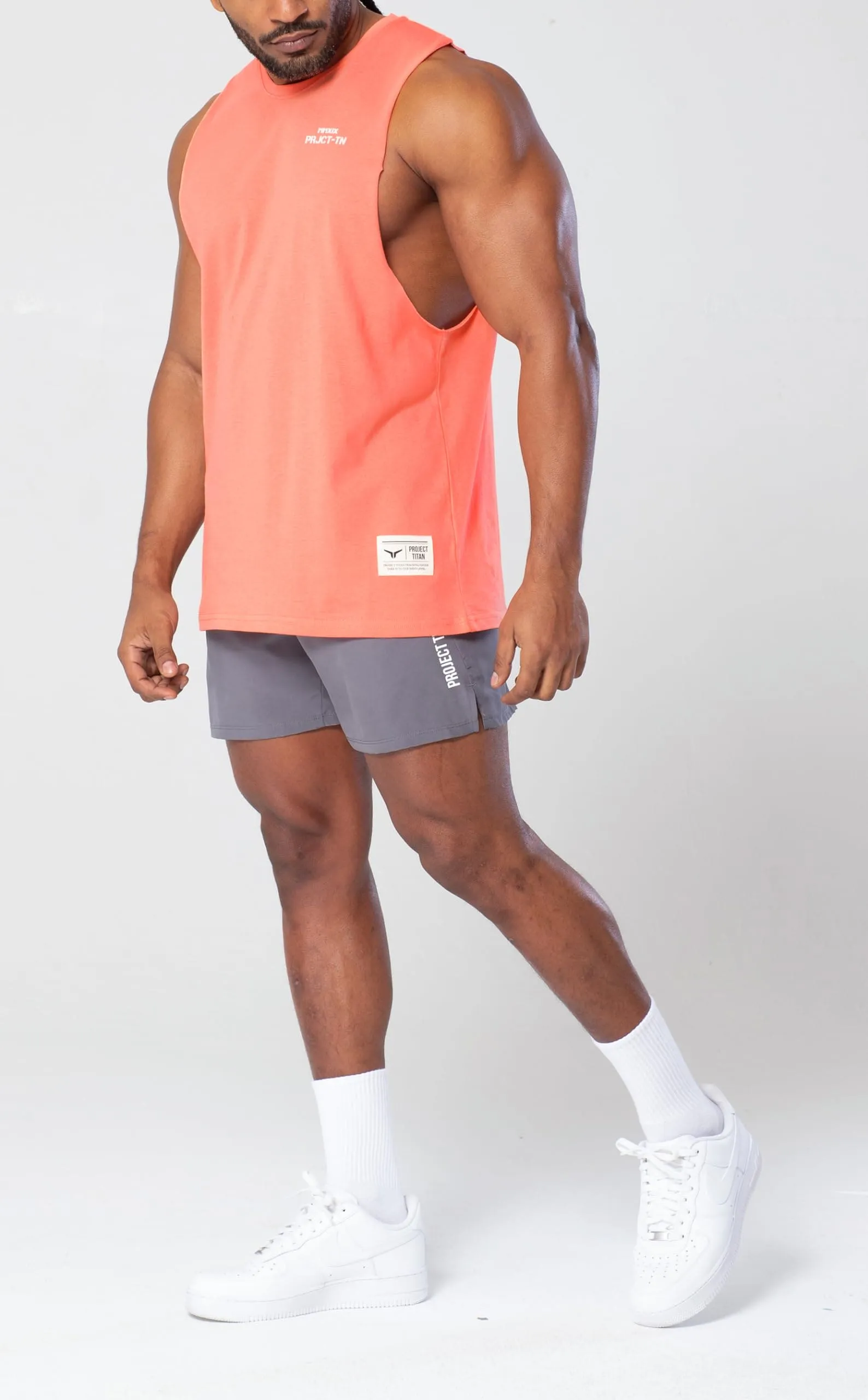 Project Titan Men's Icon Workout Drop Arm Tank Top Cut Off Sleeveless Gym Shirt Sunset Coral