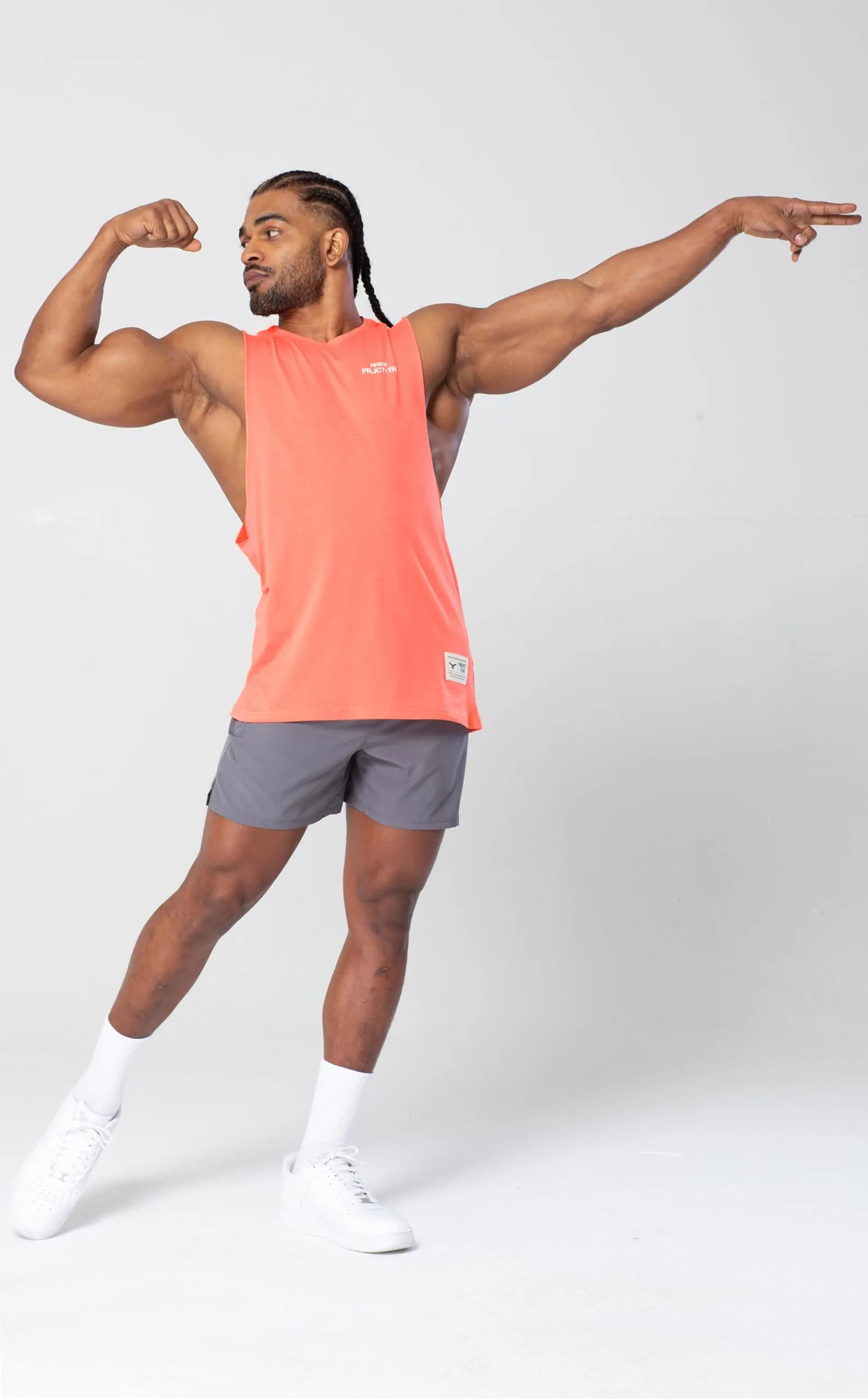 Project Titan Men's Icon Workout Drop Arm Tank Top Cut Off Sleeveless Gym Shirt Sunset Coral