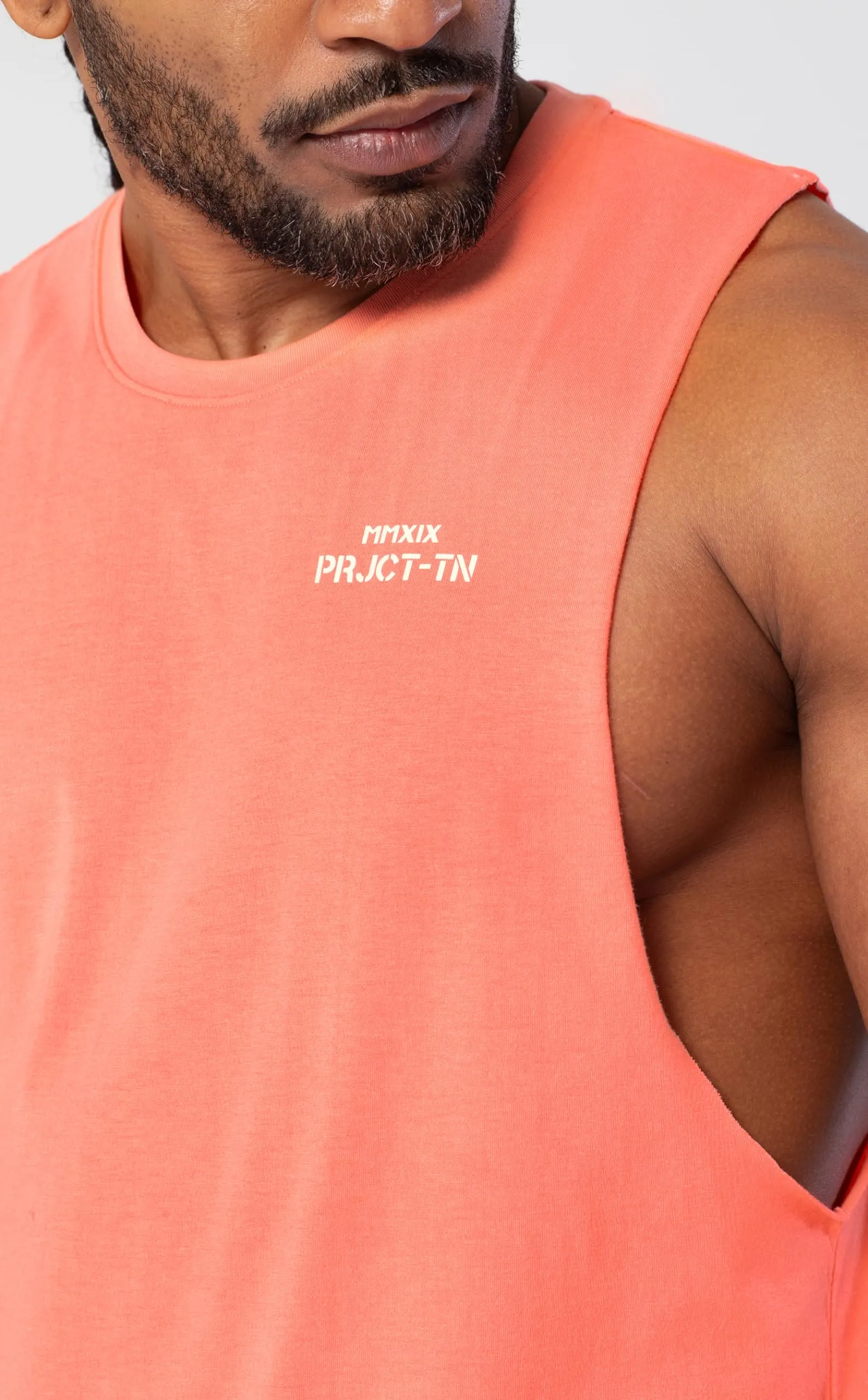 Project Titan Men's Icon Workout Drop Arm Tank Top Cut Off Sleeveless Gym Shirt Sunset Coral