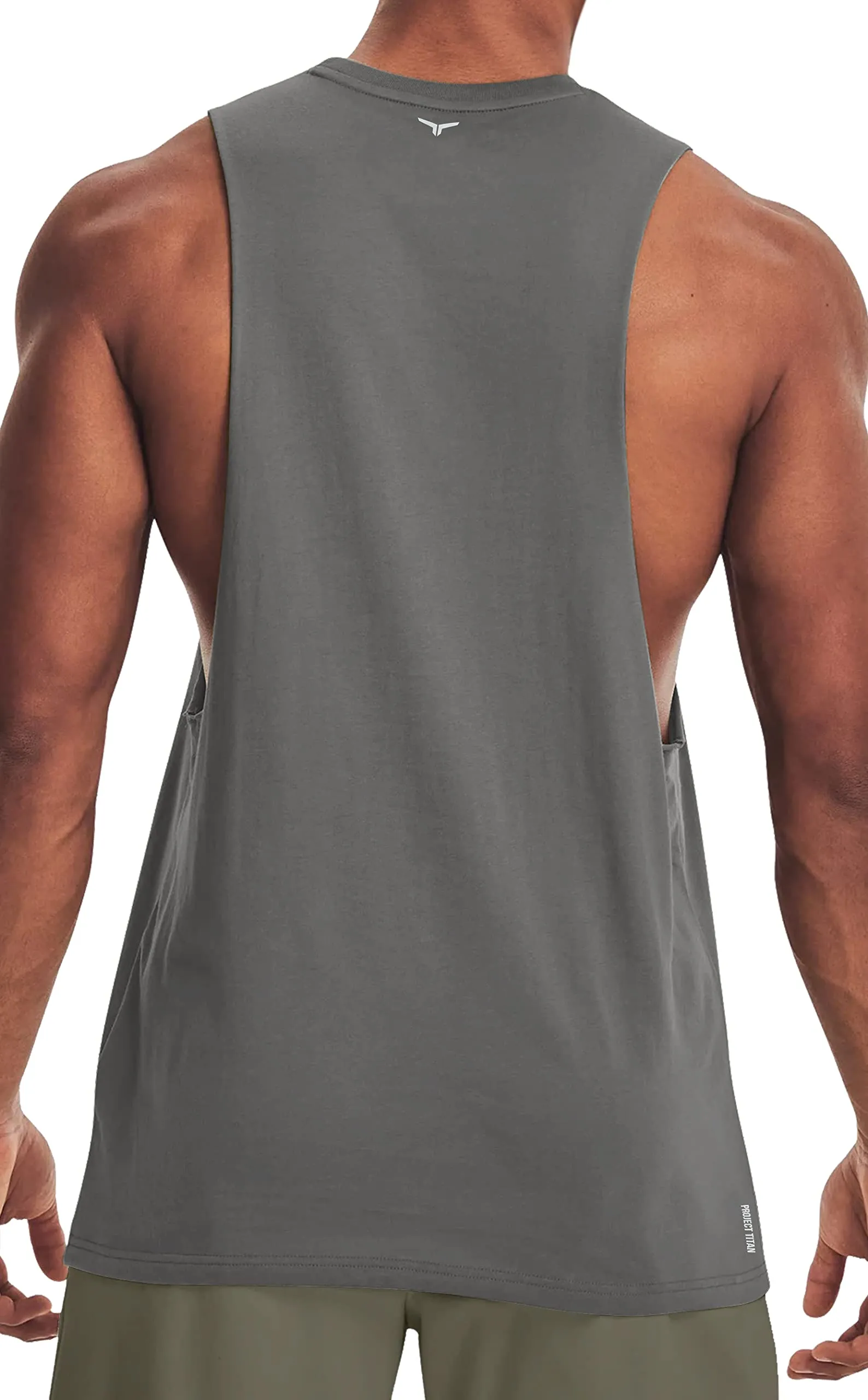 Project Titan Men's Workout Drop Arm Tank Top Cut Off Sleeveless Gym Shirt