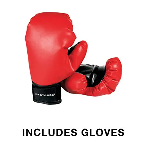 Protocol Punching Bag with Stand - for Adults & Kids - Punching Bag with Stand Plus Boxing Gloves - Adjustable Height Stand - Standard Punching Bag, Red