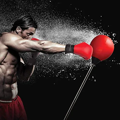 Protocol Punching Bag with Stand - for Adults & Kids - Punching Bag with Stand Plus Boxing Gloves - Adjustable Height Stand - Standard Punching Bag, Red