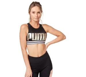 Puma Womens Sports Bra Crop Top Black & Gold Size Small