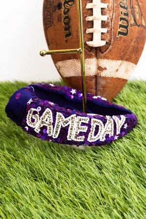 Purple Gameday Seed Bead Sequin Knotted Headband