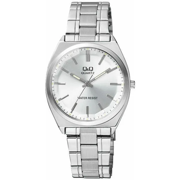 Q&Q Silver Stainless Steel Silver Dial Quartz Watch for Gents - QA74J201