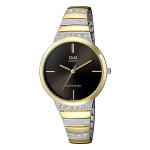 Q&Q Two-Tone Stainless Steel Black Dial Quartz Watch for Ladies - F553J402