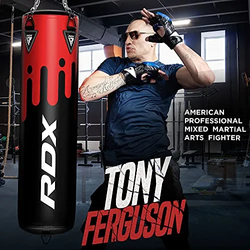 RDX Punching Bag UNFILLED Set Muay Thai Training Gloves with Punch Mitts Hanging Chain, Great for MMA, Kick Boxing, Martial Arts, 4PC Available in 4FT 5FT
