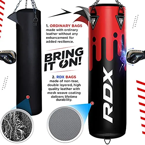 RDX Punching Bag UNFILLED Set Muay Thai Training Gloves with Punch Mitts Hanging Chain, Great for MMA, Kick Boxing, Martial Arts, 4PC Available in 4FT 5FT