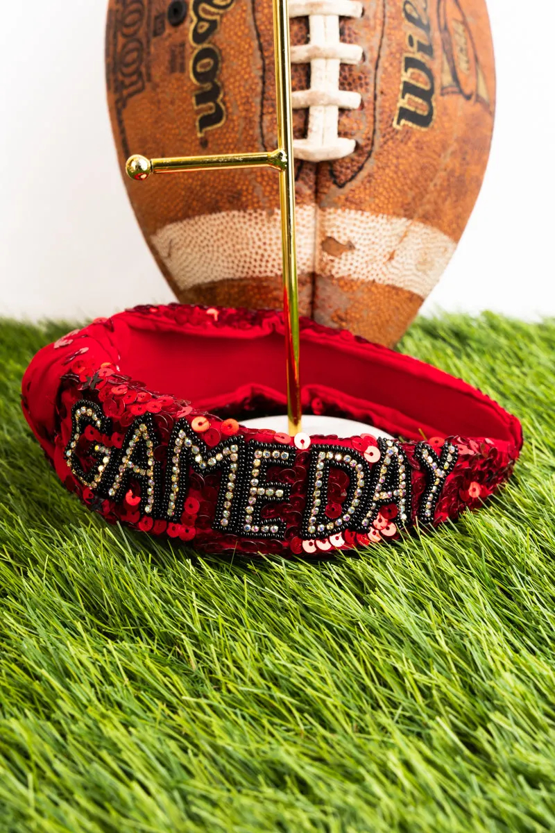 Red and Black Gameday Seed Bead Sequin Knotted Headband