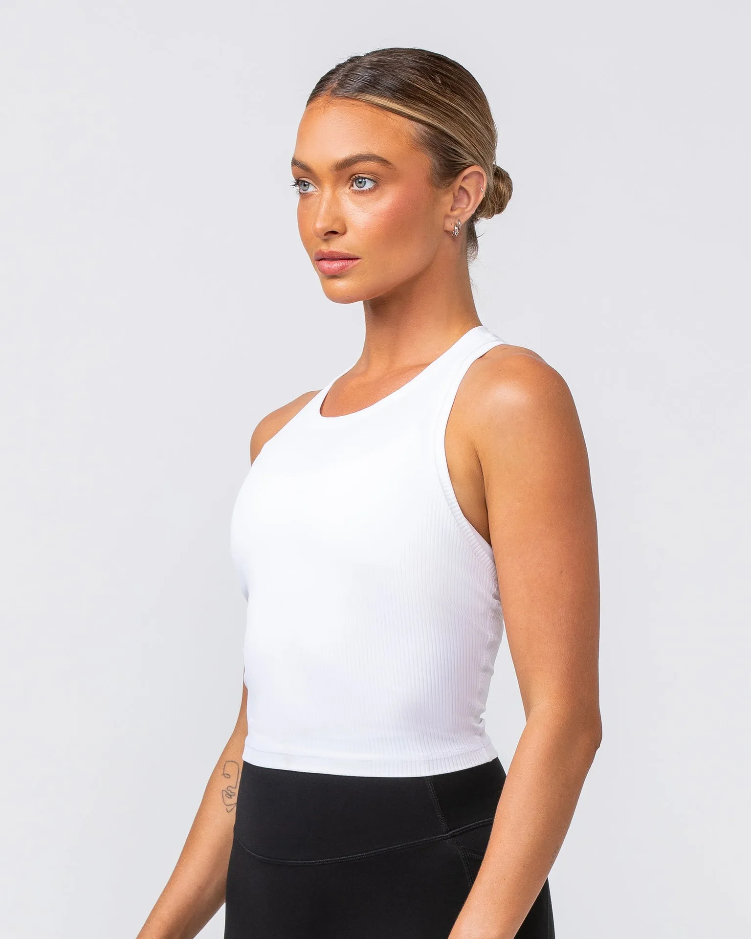 Rib Staple Cropped Tank - White
