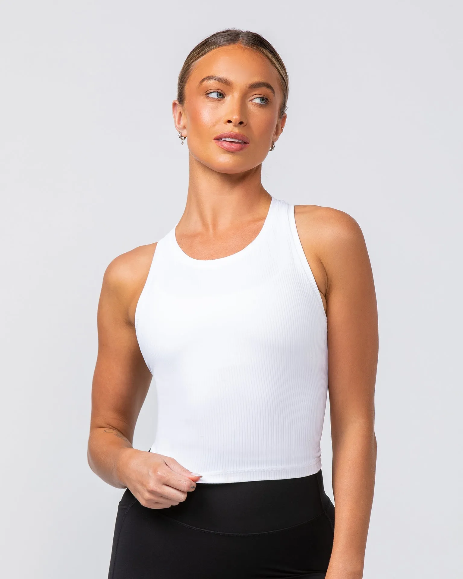 Rib Staple Cropped Tank - White