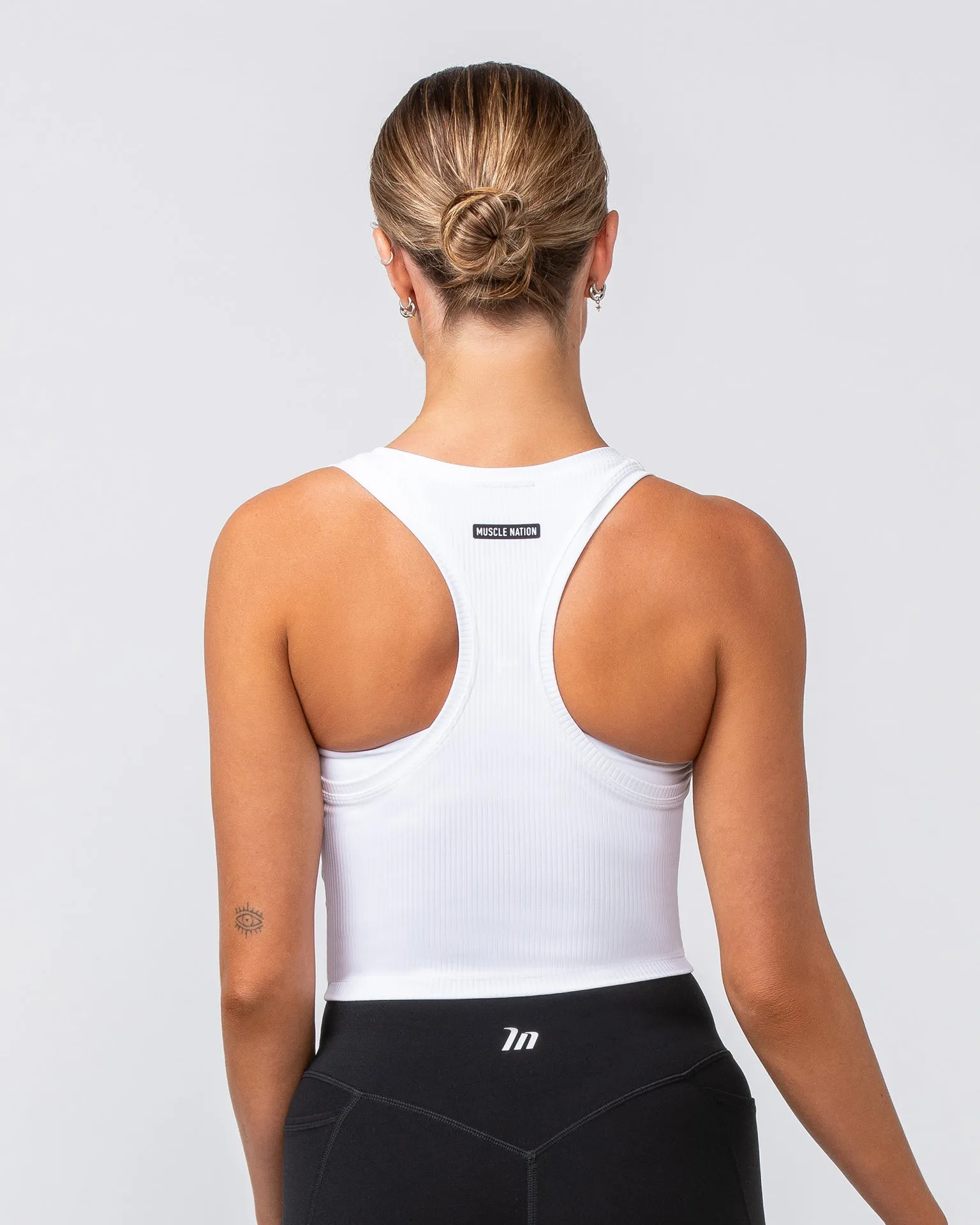 Rib Staple Cropped Tank - White