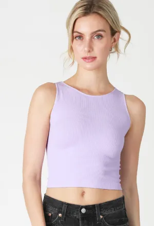 Ribbed High Neck Crop Top in Lilac