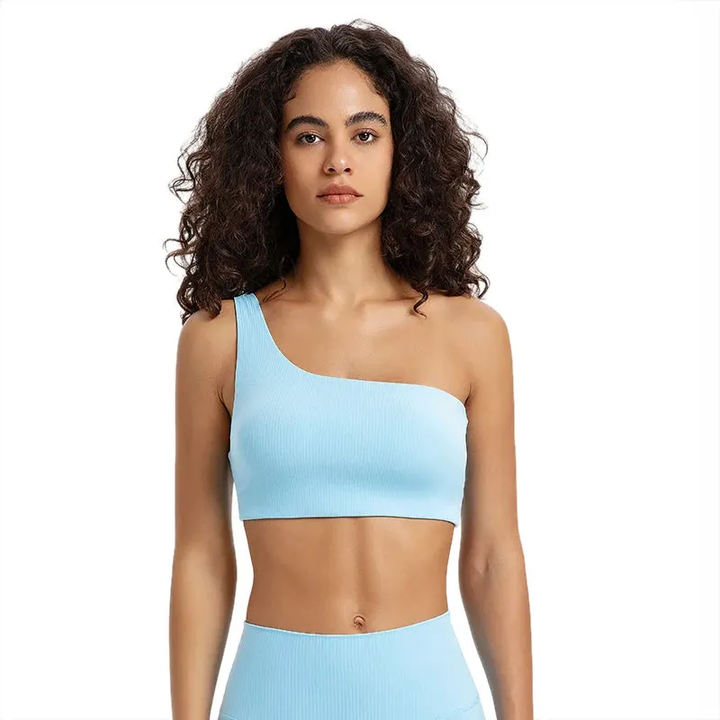 Ribbed One-Shoulder Push-Up Sports Bra for Women