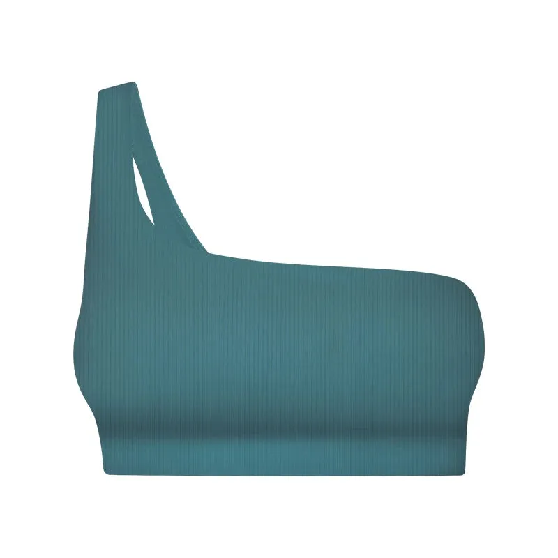 Ribbed One-Shoulder Push-Up Sports Bra for Women