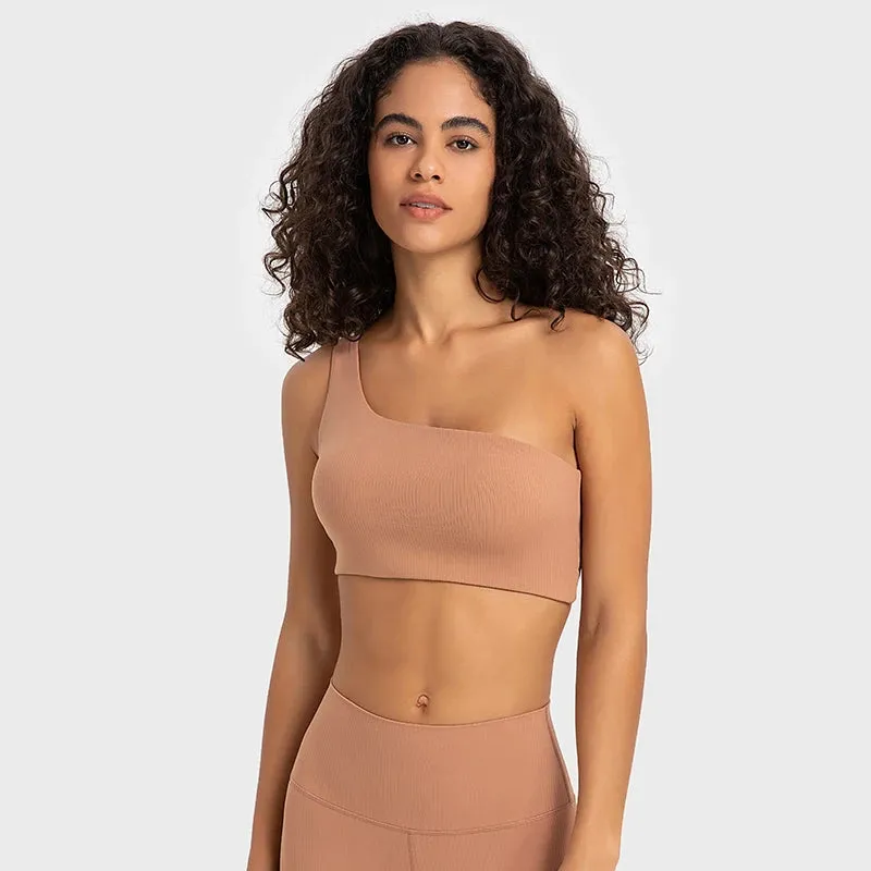 Ribbed One-Shoulder Push-Up Sports Bra for Women