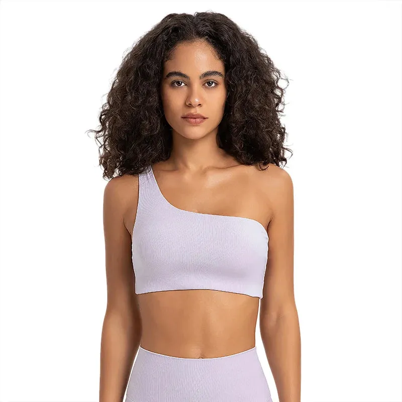 Ribbed One-Shoulder Push-Up Sports Bra for Women