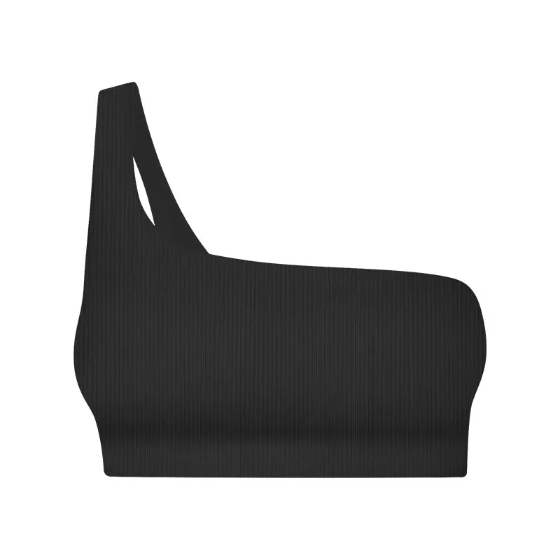 Ribbed One-Shoulder Push-Up Sports Bra for Women