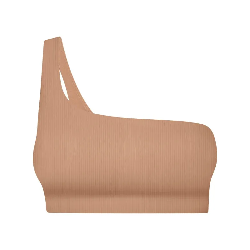 Ribbed One-Shoulder Push-Up Sports Bra for Women